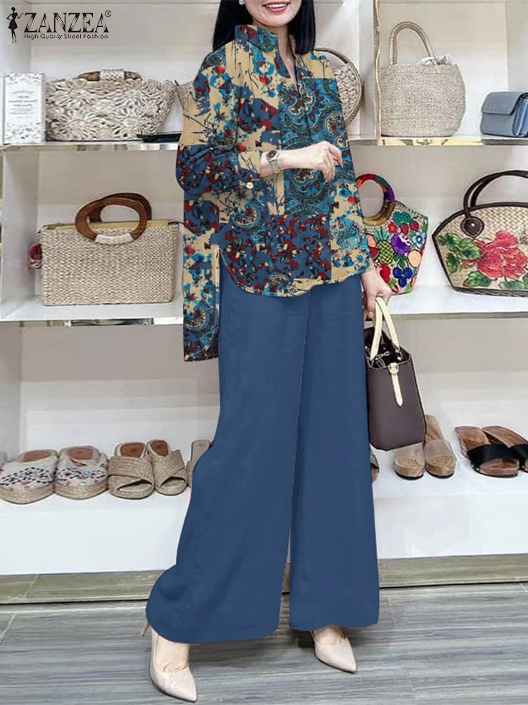 ZANZEA Autumn 2024 Printed Long Sleeve Shirt 2-Pieces Sets Women Wide Leg Trouser Commute Loose Casual Outfits Vintage Pant Sets
ZANZEA Autumn 2024 Printed Long Sleeve Shirt 2-Pieces Sets Women Wide Leg Trouser Commute Loose Casual Outfits Vintage Pant Sets