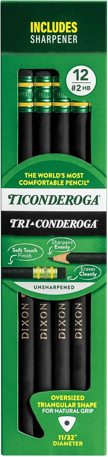 Triangular Pencils #2 HB, Soft Touch Comfort Grip, 12-Pack with Sharpener, Black
Triangular Pencils #2 HB, Soft Touch Comfort Grip, 12-Pack with Sharpener, Black