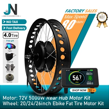 72V 5000W Electric Fat Bike Kit 20/24/26inch 4.0 Tyre Rear Brushless Hub Motor Wheel Fork 170mm For Snow Ebike Conversion Kit