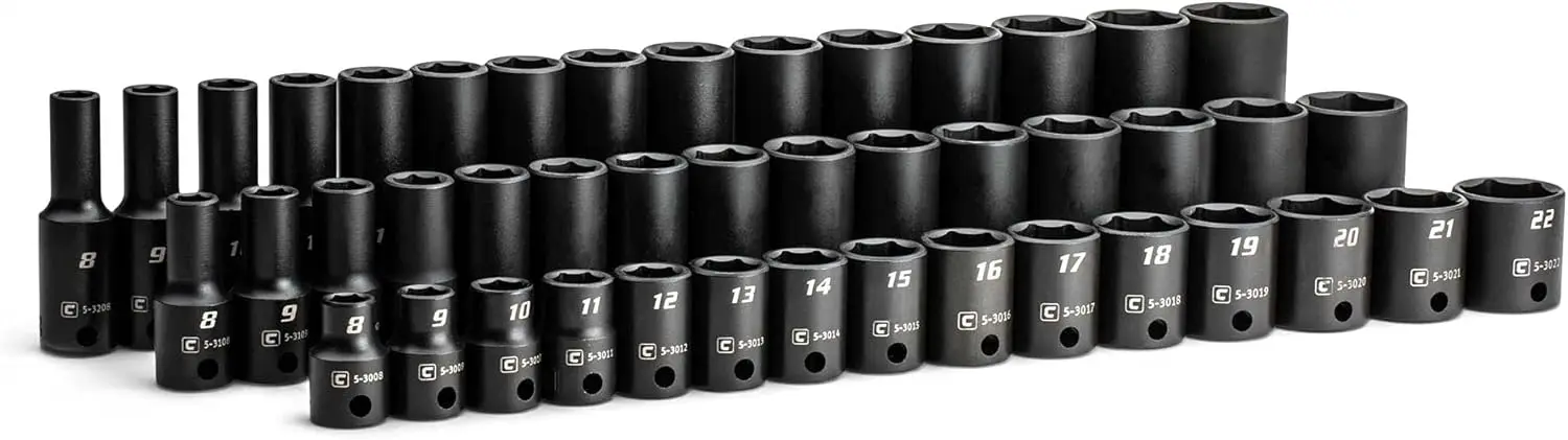 3/8 in. Drive Impact Socket Set, Metric 8-22 mm, 45-Piece with Shallow, Semi-Deep & Deep Sockets
3/8 in. Drive Impact Socket Set, Metric 8-22 mm, 45-Piece with Shallow, Semi-Deep & Deep Sockets