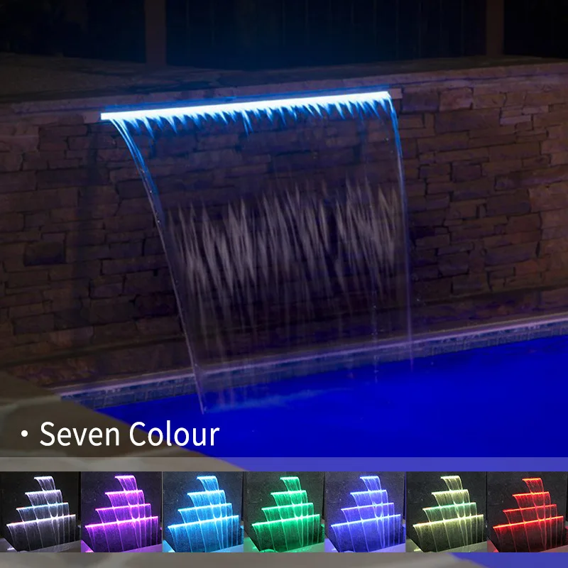 Garden landscape fish pond colorful waterfall with LED lights color acrylic water curtain swimming pool water curtain light flow
Garden landscape fish pond colorful waterfall with LED lights color acrylic water curtain swimming pool water curtain light flow