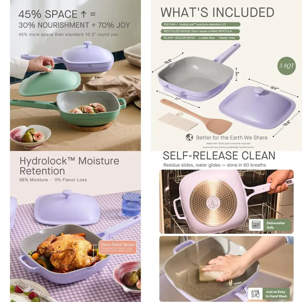 10.5 Inch Ceramic Non-Stick Fry Pan with Lid, Deep Sauté Pan, Cast Aluminum, Ti-Ceramic, Wooden Spatula & Scrubber, Dusk Petal
10.5 Inch Ceramic Non-Stick Fry Pan with Lid, Deep Sauté Pan, Cast Aluminum, Ti-Ceramic, Wooden Spatula & Scrubber, Dusk Petal