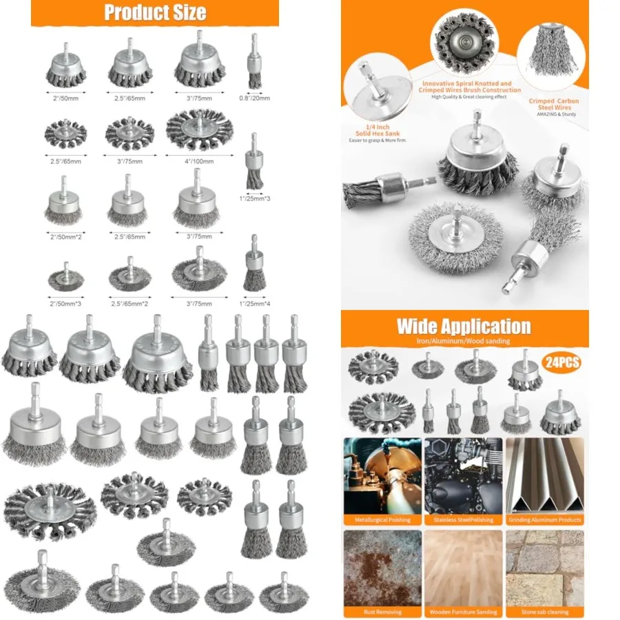24 Pcs Wire Wheel Brush for Drill, Heavy Duty Drill Wire Brush Set, 1/4'' Hex Shank Wire Brush Drill Attachments Coarse Carbon
24 Pcs Wire Wheel Brush for Drill, Heavy Duty Drill Wire Brush Set, 1/4'' Hex Shank Wire Brush Drill Attachments Coarse Carbon