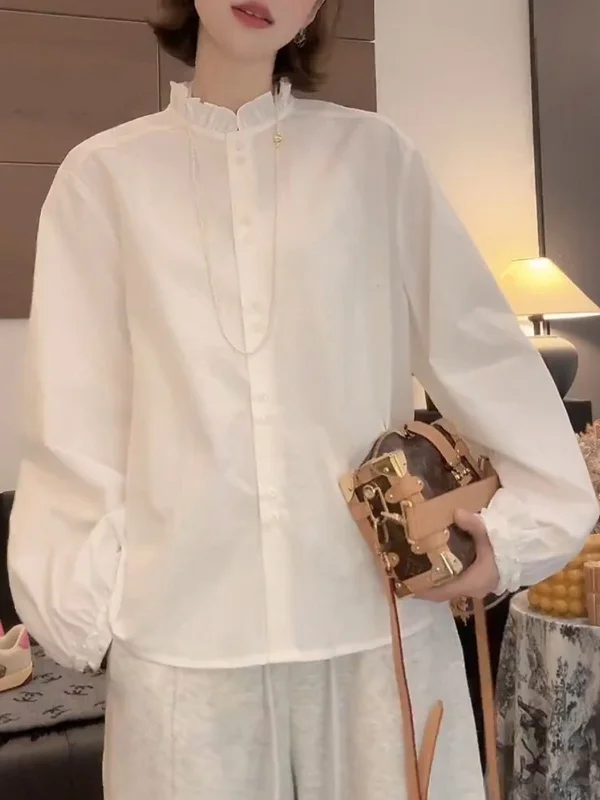 Spring 2026 Women's Pure Cotton Loose Shirt Flower Bud Collar plus Size Fashionable Versatile Top Korean Style Commute Wind
Spring 2026 Women's Pure Cotton Loose Shirt Flower Bud Collar plus Size Fashionable Versatile Top Korean Style Commute Wind