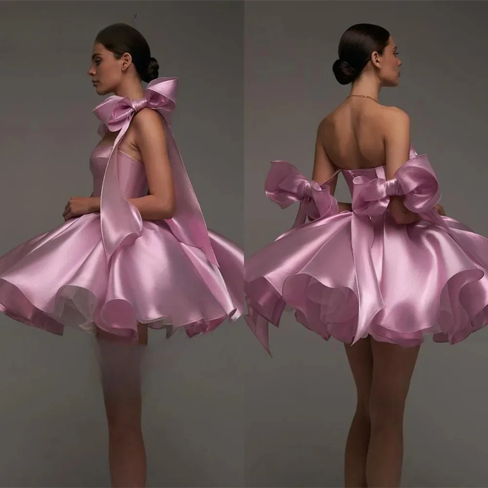 Pink Chic Evening Dresses Sweetheart Satin Short Dress Prom Dresses with Voluminous Skirt and Bows robe de bal Customized
Pink Chic Evening Dresses Sweetheart Satin Short Dress Prom Dresses with Voluminous Skirt and Bows robe de bal Customized
