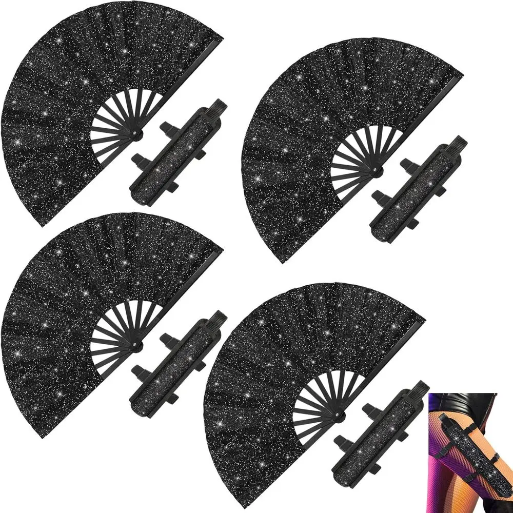 Комплект из 4 больших складных танцевальных вееров с кобурой, ремешком для ног и тканевым футляром для мужчин и женщин — идеально подходит для фестивалей EDM (черный)
Комплект из 4 больших складных танцевальных вееров с кобурой, ремешком для ног и тканевым футляром для мужчин и женщин — идеально подходит для фестивалей EDM (черный)