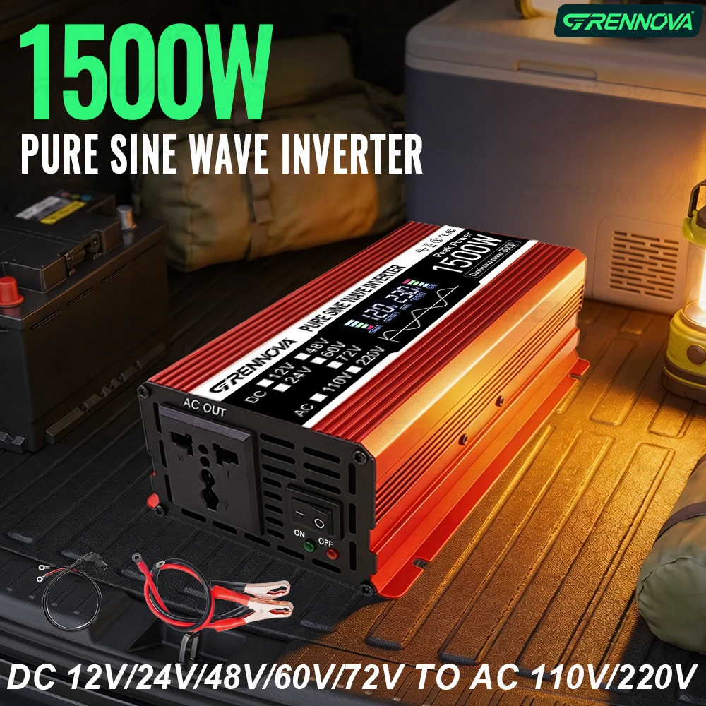 GRENNOVA Pure Sine Wave Inverter 500W-2600W Peak (400W-1300W Rated) 12V/24V/48V/60V/72V To 110V 220V for RV Cabin Camping Home
GRENNOVA Pure Sine Wave Inverter 500W-2600W Peak (400W-1300W Rated) 12V/24V/48V/60V/72V To 110V 220V for RV Cabin Camping Home
