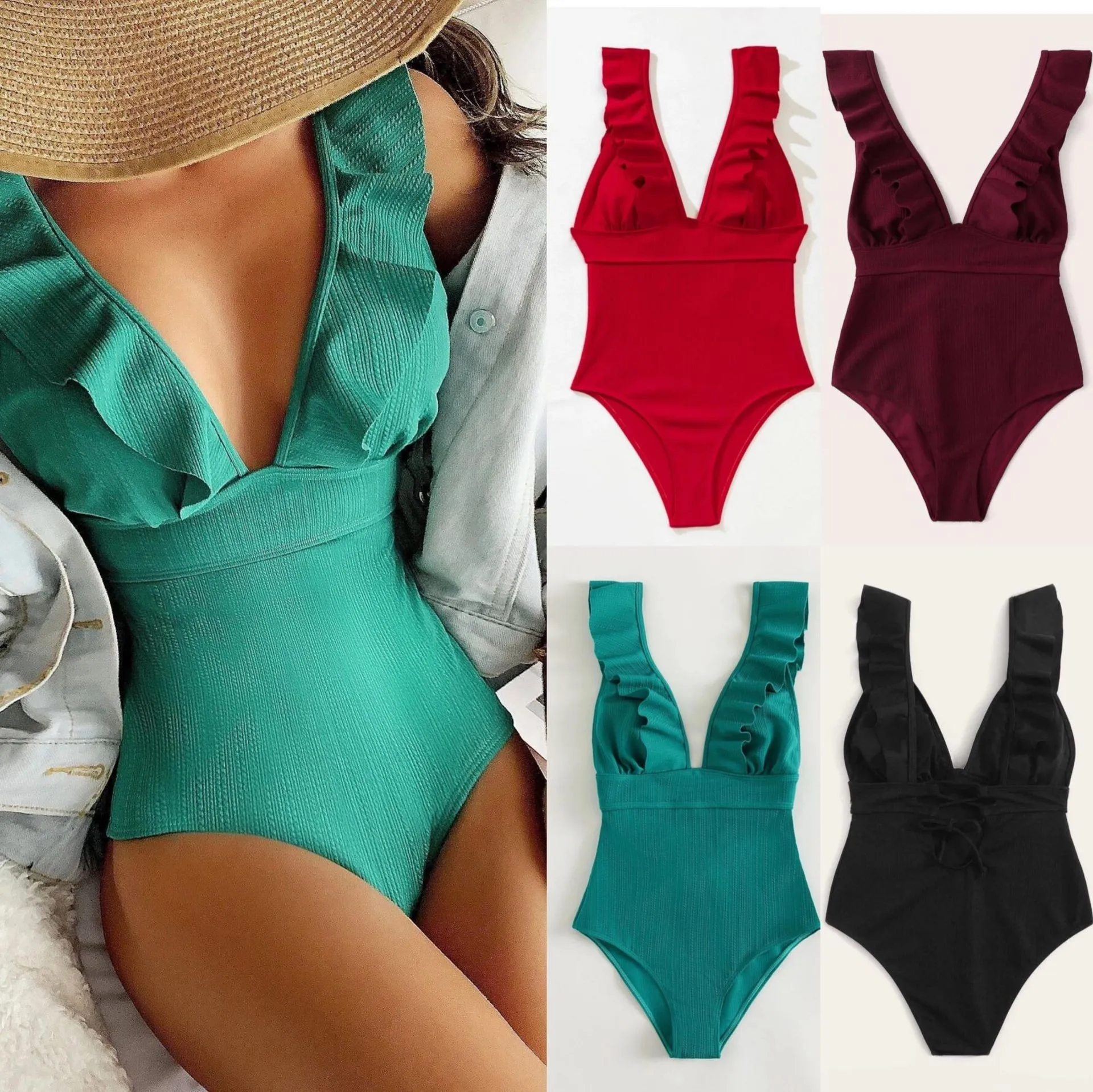 2026 Bikini Woman Tankini Triangle Ruffle Bikinis Deep V Neck Ribbed Swimsuit High Cut Open Back Swimwear Lace Up Wide Straps
2026 Bikini Woman Tankini Triangle Ruffle Bikinis Deep V Neck Ribbed Swimsuit High Cut Open Back Swimwear Lace Up Wide Straps