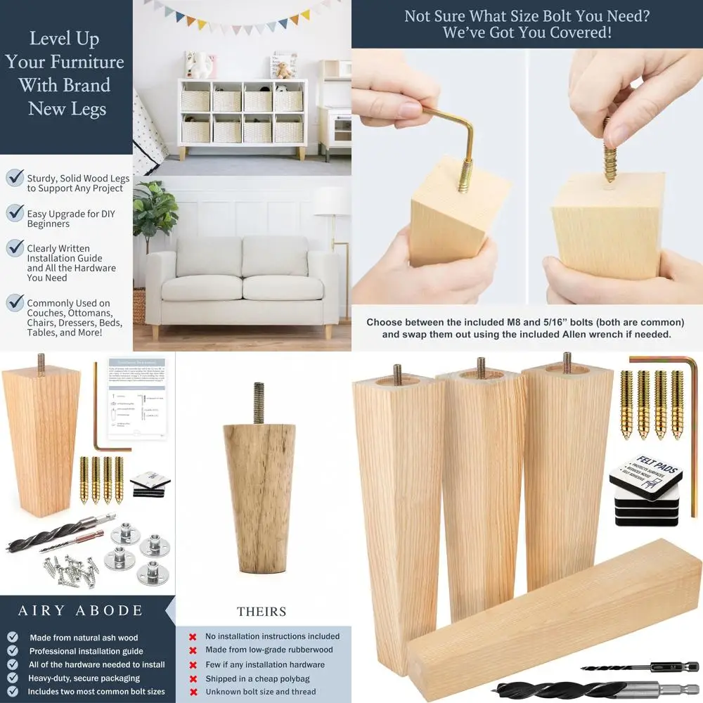 High-Quality Ash Wood Square Furniture Legs with Complete Installation Kit - Choose Size and Color
High-Quality Ash Wood Square Furniture Legs with Complete Installation Kit - Choose Size and Color