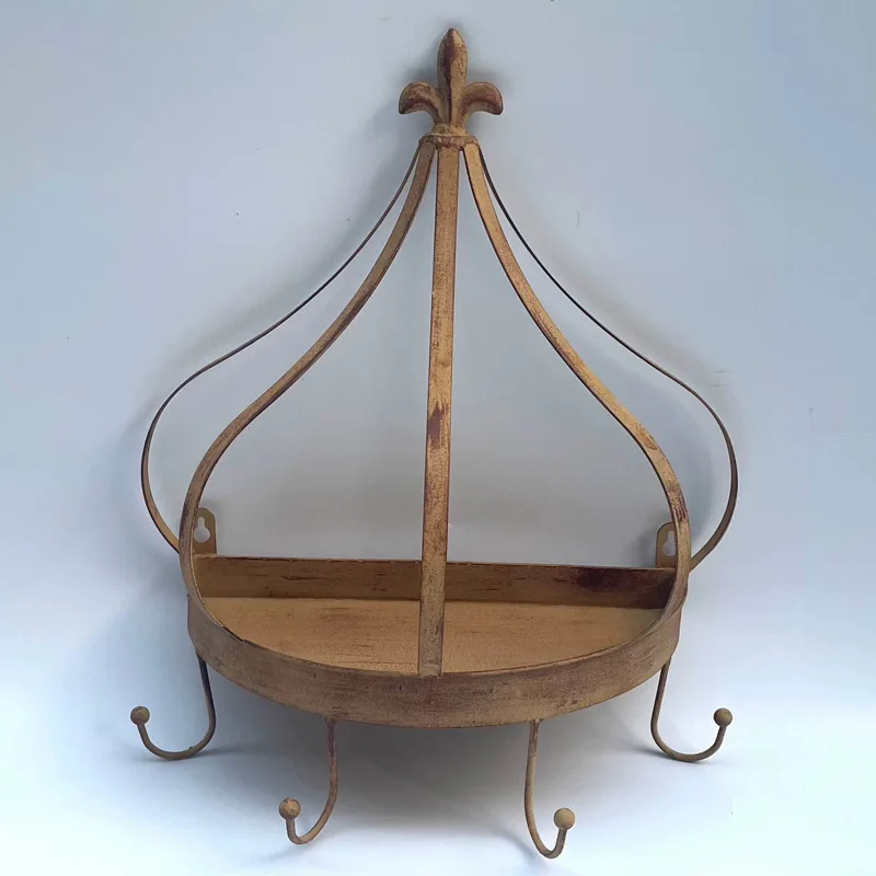 Vintage Crown Wall Shelf, Rustic Iron Half-Round Decorative Display Rack with Hooks, Antique Bronze Finish
Vintage Crown Wall Shelf, Rustic Iron Half-Round Decorative Display Rack with Hooks, Antique Bronze Finish