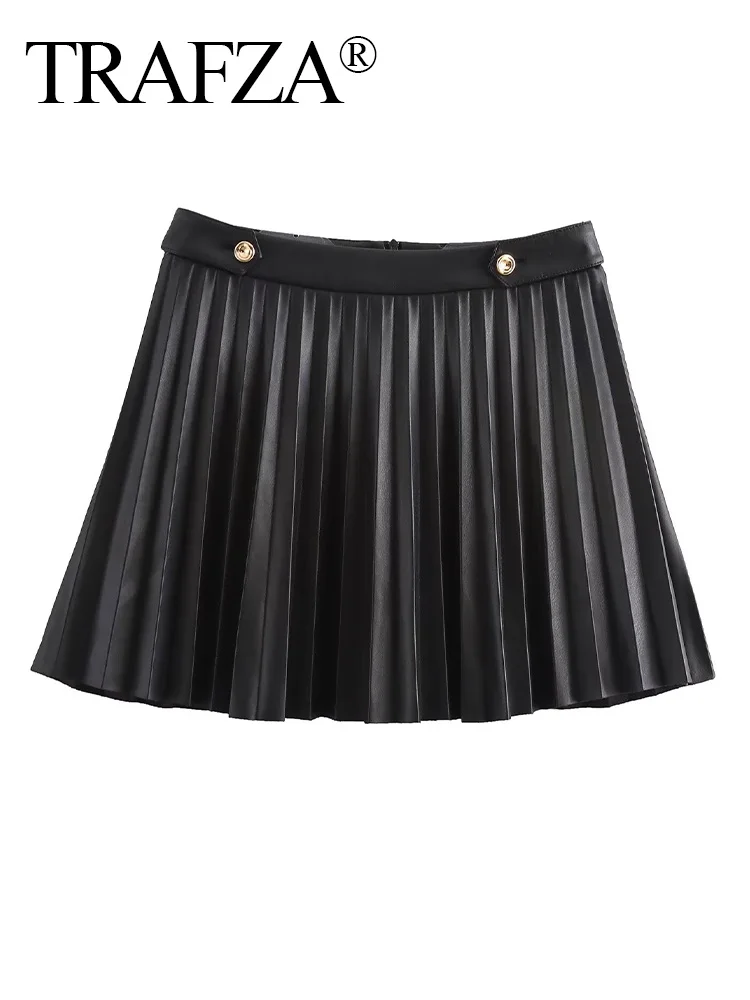 TRAFZA Women Summer Elegant Faux Leather Wide Pleat Button Decoration Mini A-Line Skirt Women Back Zipper Skirt Streetwear Mujer
TRAFZA Women Summer Elegant Faux Leather Wide Pleat Button Decoration Mini A-Line Skirt Women Back Zipper Skirt Streetwear Mujer