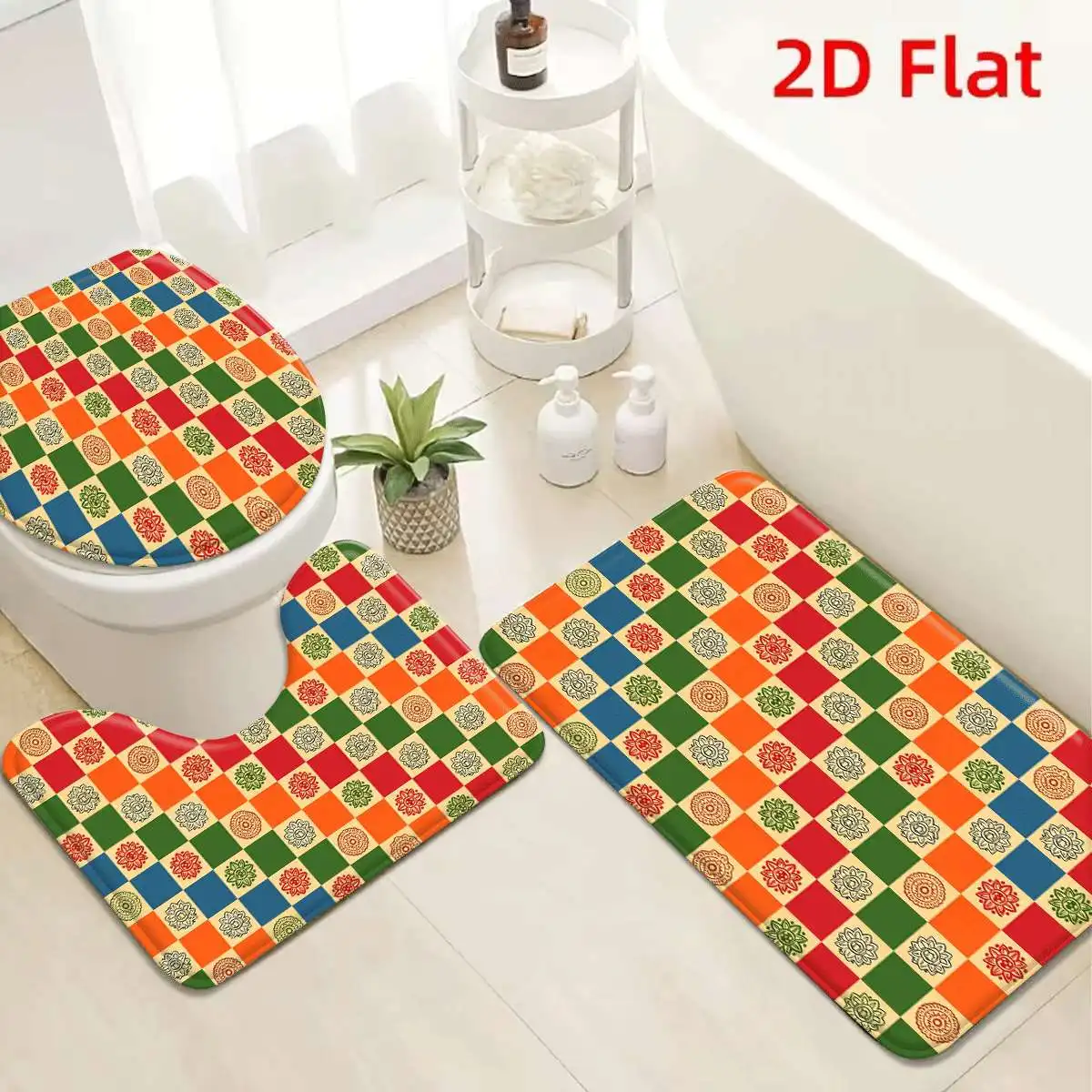3Pcs Multicolor Mandala Check Bath Mat Non Slip Absorbent Toilet Rug with Lid Cover for Bathroom Washable Flannel
3Pcs Multicolor Mandala Check Bath Mat Non Slip Absorbent Toilet Rug with Lid Cover for Bathroom Washable Flannel