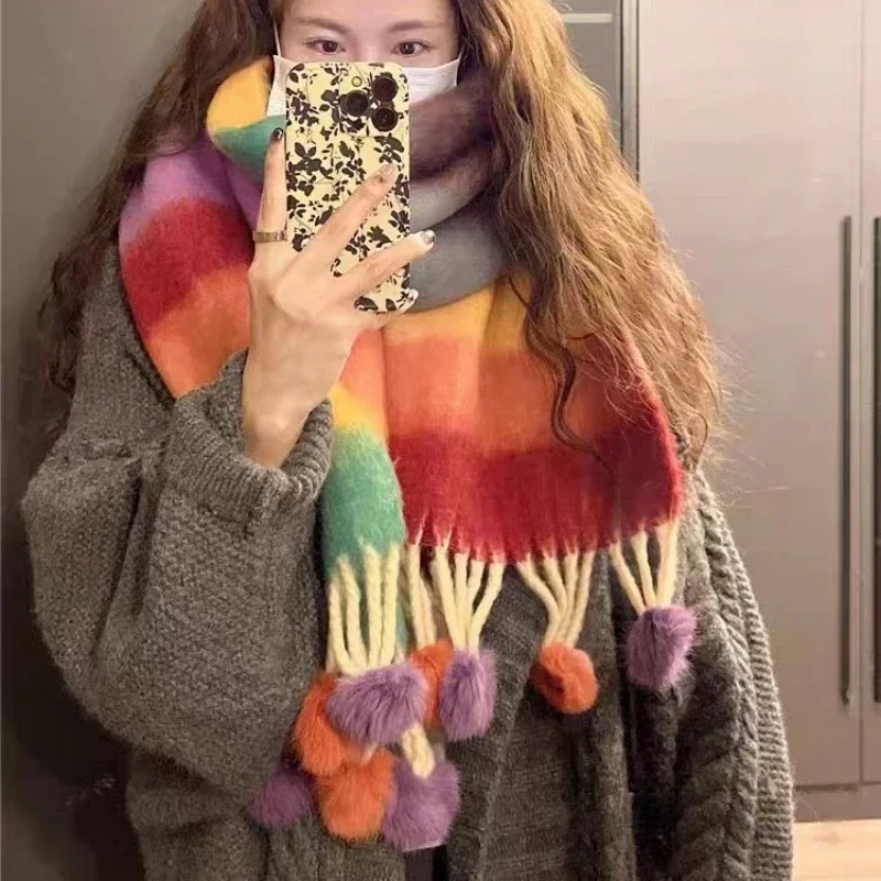 Winter Soft Warm Scarf Women Fashionable Plush Colorful Striped Scarf Versatile Mohair Couple Shawl Long Vintage Scarf Shawl
Winter Soft Warm Scarf Women Fashionable Plush Colorful Striped Scarf Versatile Mohair Couple Shawl Long Vintage Scarf Shawl