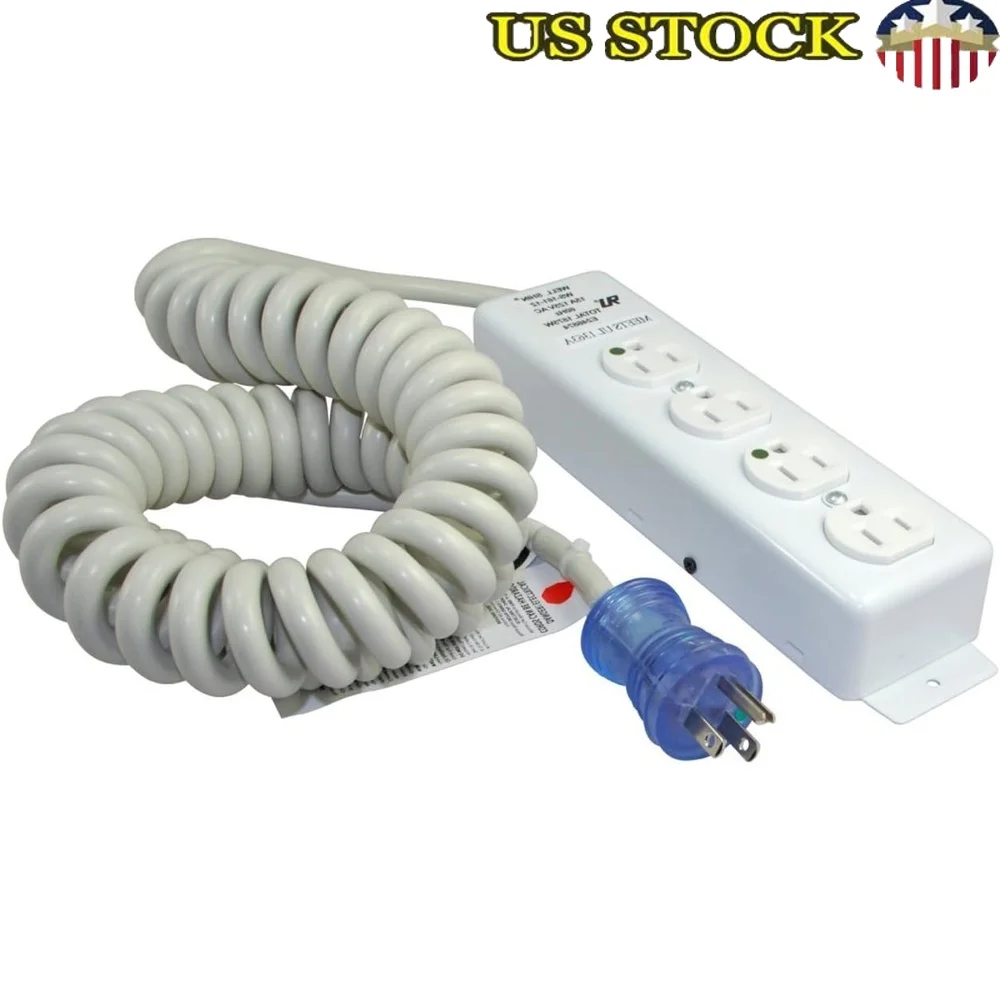 Hospital Grade Coiled Power Cord 12Feet 4 Outlets NEMA 5-15P 15Amp 120Volt UL1363A Power Strip
Hospital Grade Coiled Power Cord 12Feet 4 Outlets NEMA 5-15P 15Amp 120Volt UL1363A Power Strip