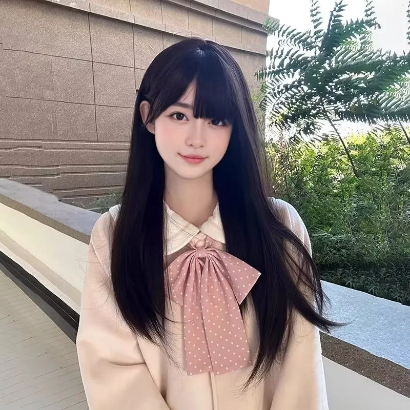 New synthetic fiber wig Female black air bangs long straight hair JK daily high temperature silk full head trimming wig
New synthetic fiber wig Female black air bangs long straight hair JK daily high temperature silk full head trimming wig