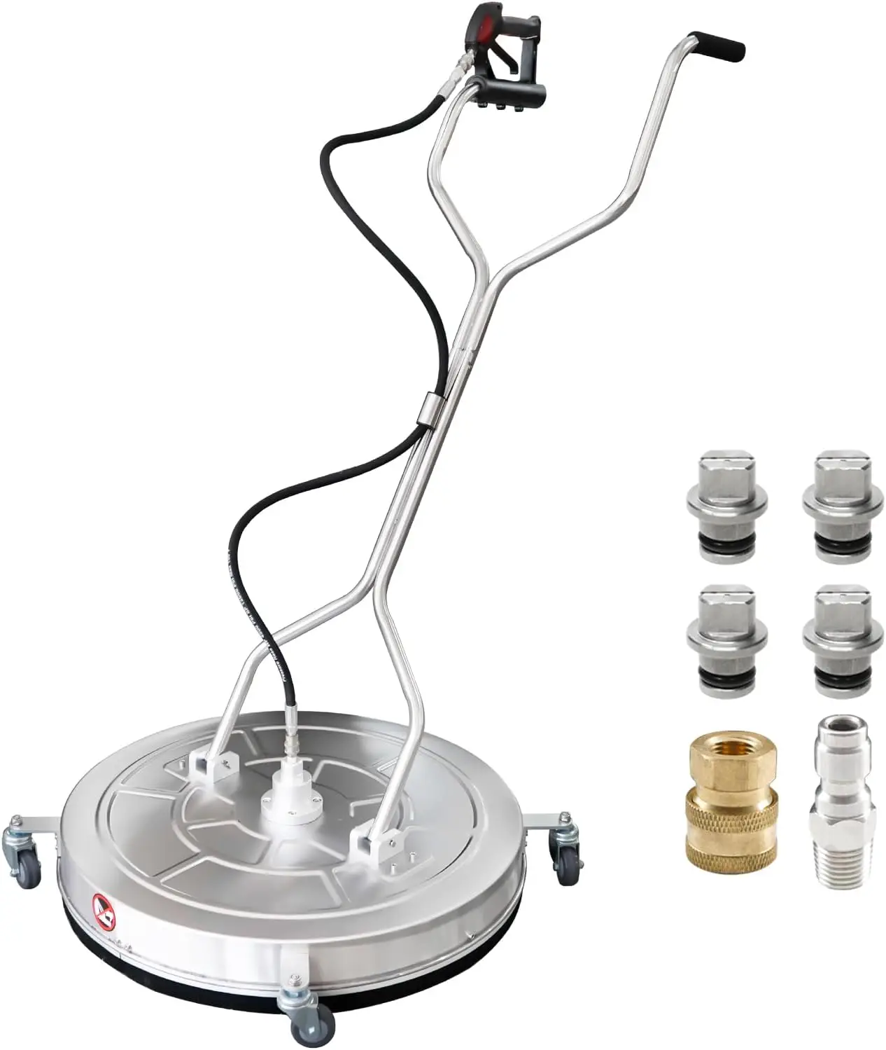 30'' Pressure Washer Surface Cleaner with 4 Wheels,Dual Handle,Stainless Steel Housing, 2 Hose Adapters and 4 Replacement
30'' Pressure Washer Surface Cleaner with 4 Wheels,Dual Handle,Stainless Steel Housing, 2 Hose Adapters and 4 Replacement