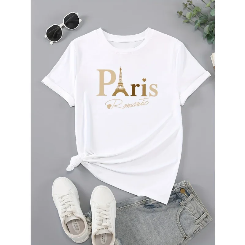 Paris Print Crew Neck T-shirt Casual Round Neck Short Sleeved Women's Fashionable Loose Short Sleeved Trendy Women's Clothing
Paris Print Crew Neck T-shirt Casual Round Neck Short Sleeved Women's Fashionable Loose Short Sleeved Trendy Women's Clothing