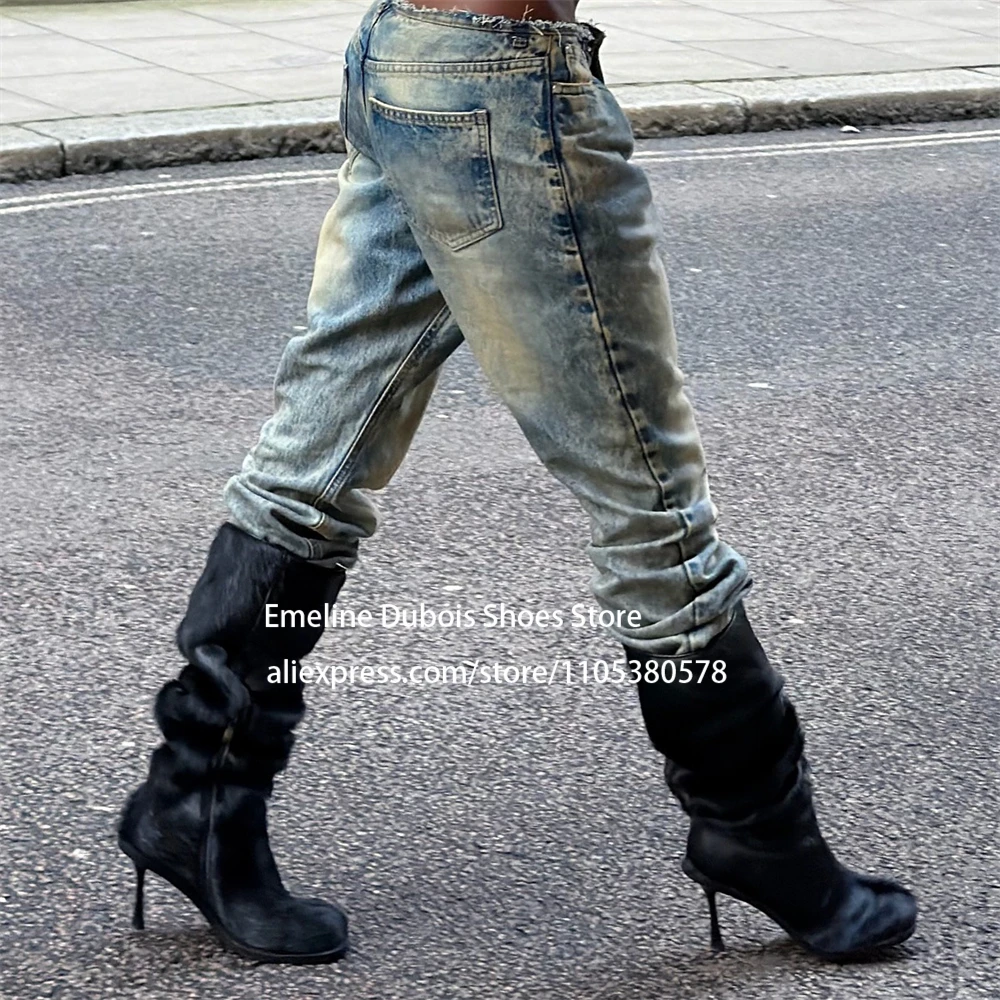 Furry Knee Thin High Heel Boots Ponyhair Open Round Toe Stilettos Heel Long Boots Sexy Style Boots for Women Party Plus Size
Furry Knee Thin High Heel Boots Ponyhair Open Round Toe Stilettos Heel Long Boots Sexy Style Boots for Women Party Plus Size
