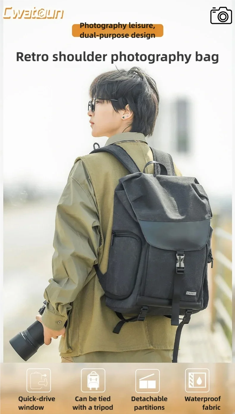 Cwatcun camera bag for Fujifilm Canon Nikon Sony SLR portable British double-shoulder large capacity travel backpack
Cwatcun camera bag for Fujifilm Canon Nikon Sony SLR portable British double-shoulder large capacity travel backpack