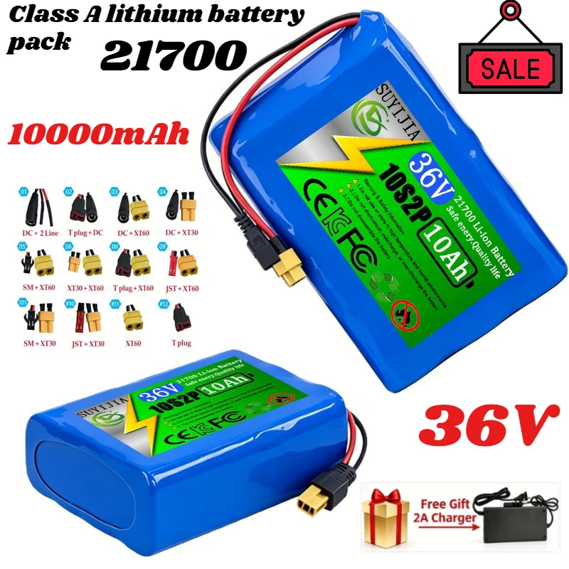 21700 Lithium Battery Pack 36V 10S2P 10Ah 500W 42V 10000mAh for Electric Pedal BMS + 42V 2A Charger
21700 Lithium Battery Pack 36V 10S2P 10Ah 500W 42V 10000mAh for Electric Pedal BMS + 42V 2A Charger
