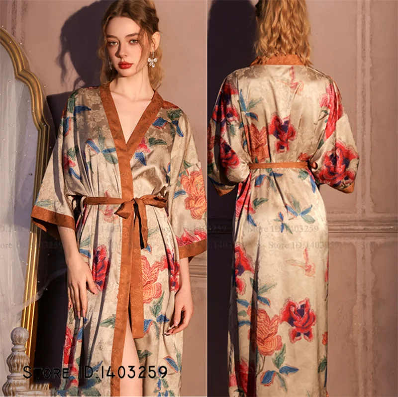 Женский длинный халат с цветочным принтом, элегантное кимоно, домашняя одежда, ночная сорочка, пеньюар, свободный халат из шелкового атласа, ночное белье
Женский длинный халат с цветочным принтом, элегантное кимоно, домашняя одежда, ночная сорочка, пеньюар, свободный халат из шелкового атласа, ночное белье