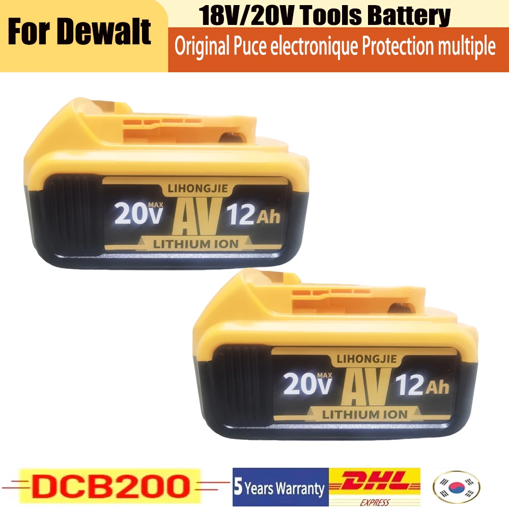 Suitable for original Dewalt power tools DCB206 DCB205 DCB204 DCB200 18V 12000mahA rechargeable battery, charger, fast charging,
Suitable for original Dewalt power tools DCB206 DCB205 DCB204 DCB200 18V 12000mahA rechargeable battery, charger, fast charging,