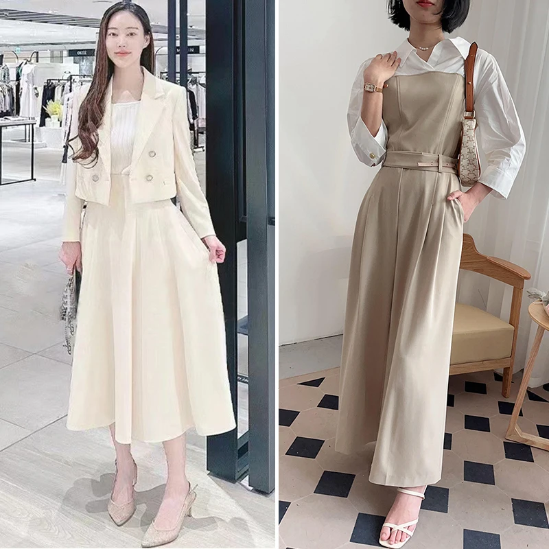 Ele Korean Sle Double Breasted Suit Skirt Set Women's Faion High Waist A-Line Midi Skirt False Two-Piece irt Pants
Ele Korean Sle Double Breasted Suit Skirt Set Women's Faion High Waist A-Line Midi Skirt False Two-Piece irt Pants