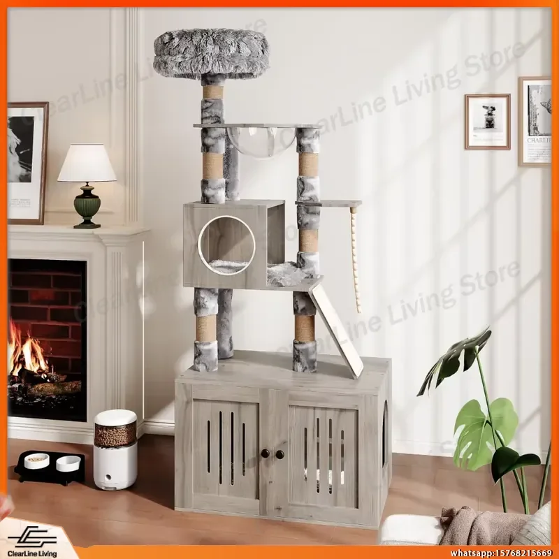 66.9 Inch Cat Tree with Litter Box Enclosure Modern Multi Level Cat Tower with Storage Cabinet Sisal Scratching Post Condo
66.9 Inch Cat Tree with Litter Box Enclosure Modern Multi Level Cat Tower with Storage Cabinet Sisal Scratching Post Condo