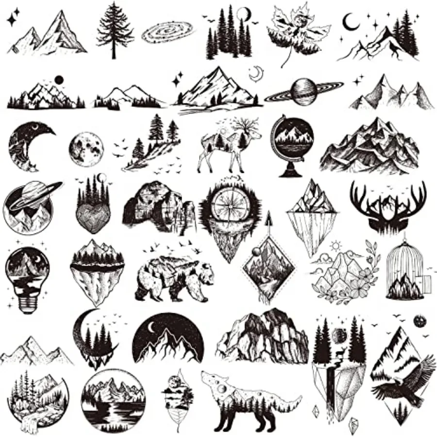 30 Sheets Small Black Mountain Planet Temporary Tattoos for Men Women - Unique Realistic Waterproof Forest Triangle Designs Bod
30 Sheets Small Black Mountain Planet Temporary Tattoos for Men Women - Unique Realistic Waterproof Forest Triangle Designs Bod
