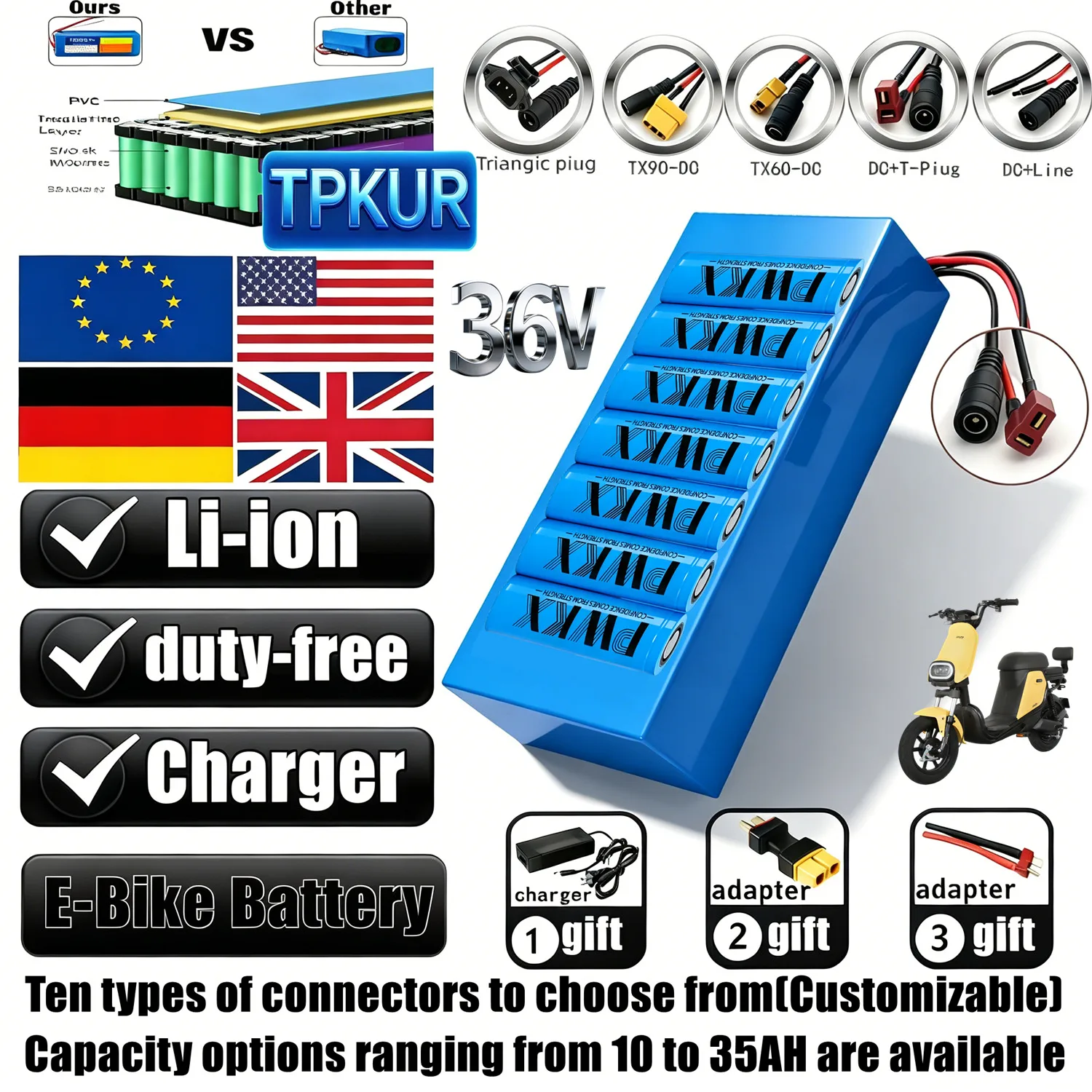10S6P standard configuration & built-in BMS protection, 36V lithium battery pack with full capacity coverage, stably compatible
10S6P standard configuration & built-in BMS protection, 36V lithium battery pack with full capacity coverage, stably compatible