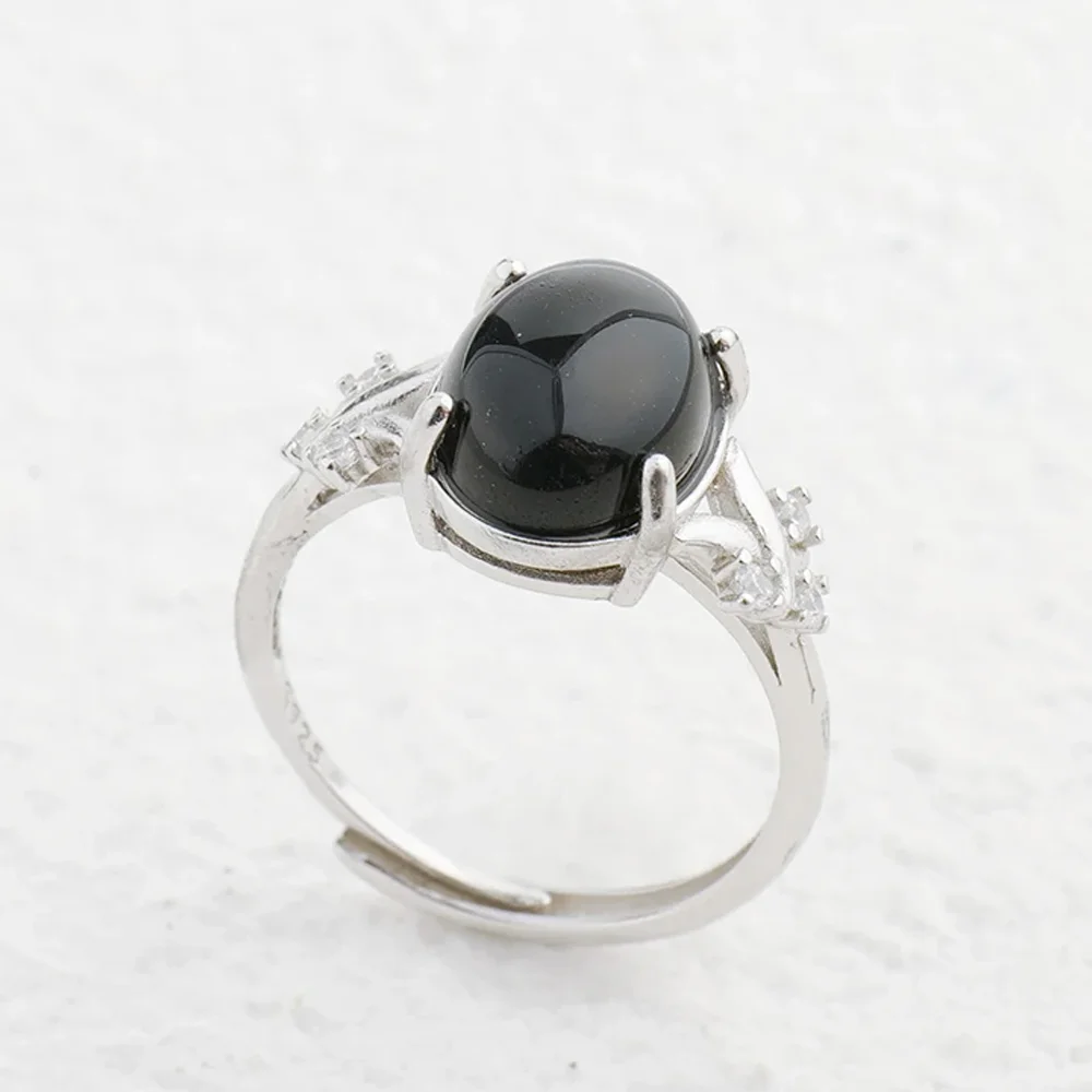 925 sterling silver women's ring with 10 * 8mm natural oval black agate elegant and fashionable jewelry adjustable birthday gift
925 sterling silver women's ring with 10 * 8mm natural oval black agate elegant and fashionable jewelry adjustable birthday gift