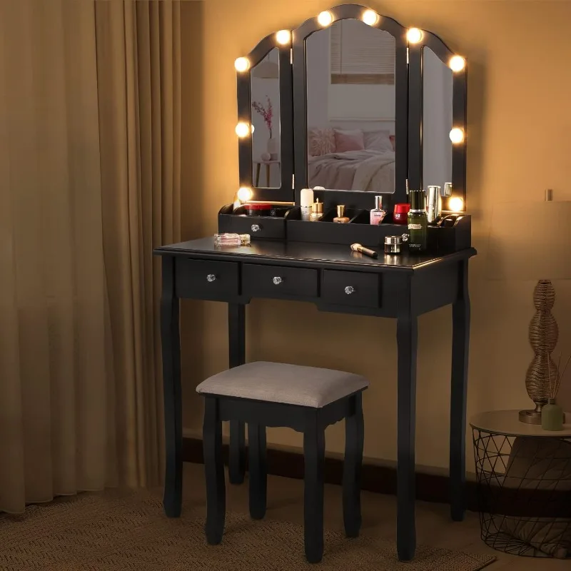 Makeup Vanity With Lights Tri-Folding Mirror,Vanity Desk With Mirror And Lights,5 Drawers,Vanity With Lighted Mirror Makeup Vani
Makeup Vanity With Lights Tri-Folding Mirror,Vanity Desk With Mirror And Lights,5 Drawers,Vanity With Lighted Mirror Makeup Vani