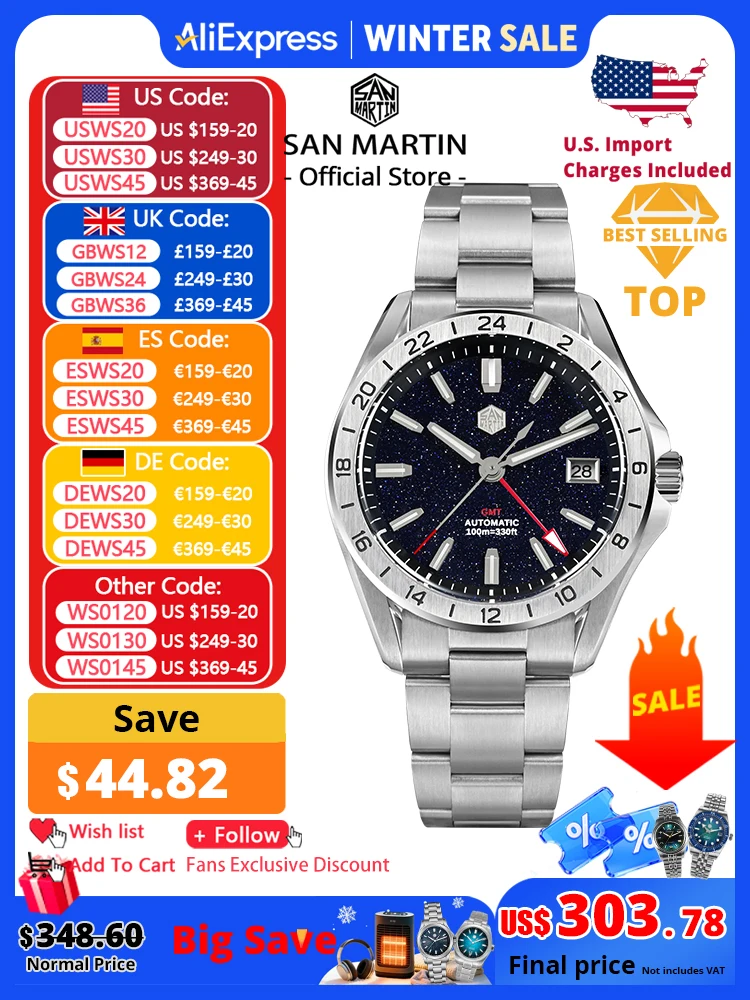 San Martin 39mm Aventurine Gemstone Dial Luxury Men's Watch NH34 GMT Automatic Mechanical Sapphire Waterproof Luminous SN0129
San Martin 39mm Aventurine Gemstone Dial Luxury Men's Watch NH34 GMT Automatic Mechanical Sapphire Waterproof Luminous SN0129