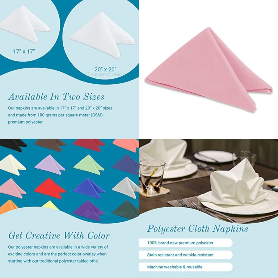 Polyester Cloth Napkins - Washable Soft Table Linens - Durable Elegant for Dining, Restaurants, Weddings, Events, Rentals, Banq
Polyester Cloth Napkins - Washable Soft Table Linens - Durable Elegant for Dining, Restaurants, Weddings, Events, Rentals, Banq