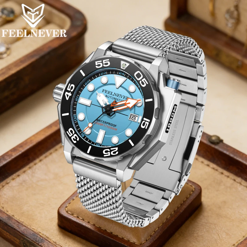 FeelNever Top Brand Luxury Mechanical Man Watch Fashion Rotating Bezel Automatic Stainless Band Waterproof Sport Watches for Men
FeelNever Top Brand Luxury Mechanical Man Watch Fashion Rotating Bezel Automatic Stainless Band Waterproof Sport Watches for Men