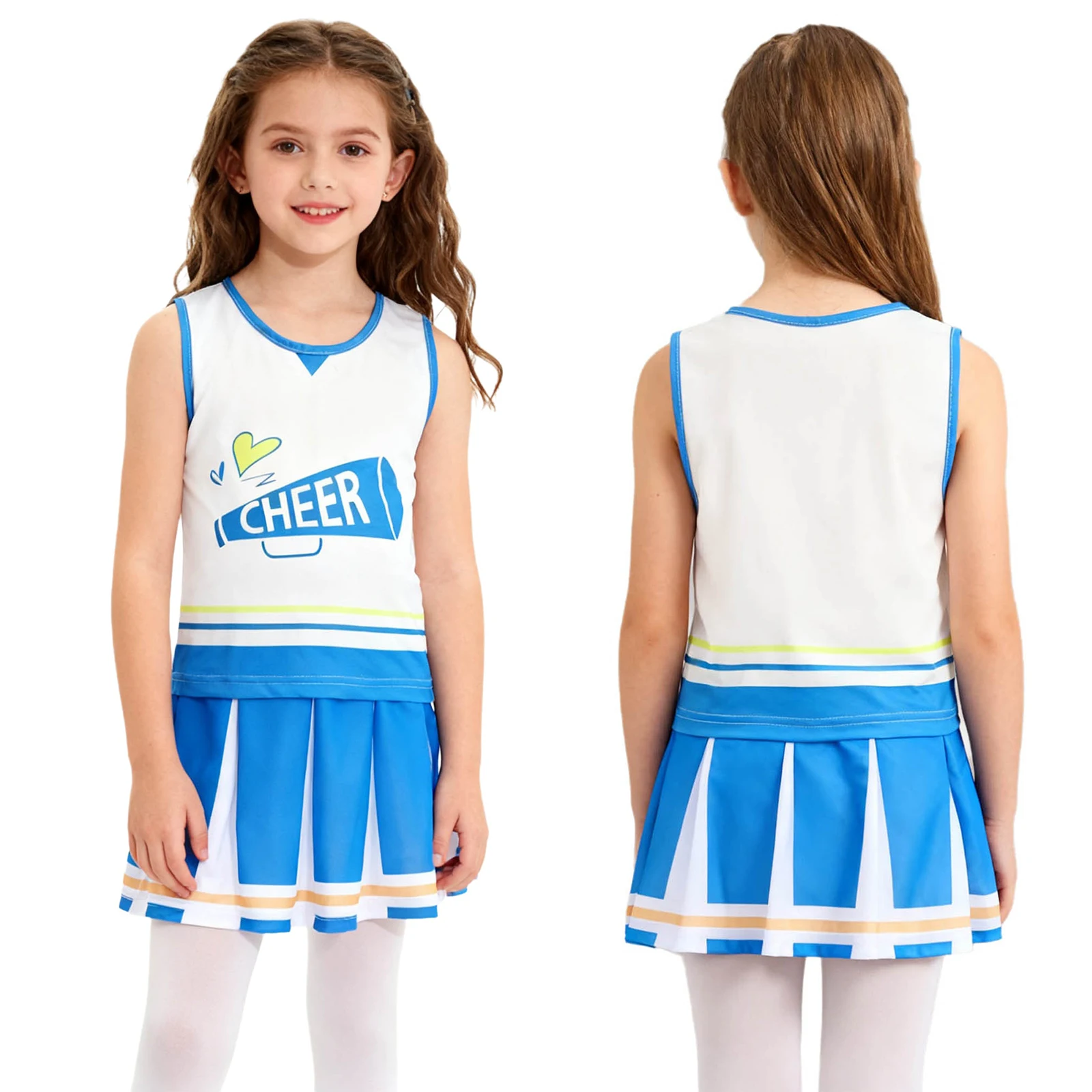 Детский костюм лидера поддержки для девочек, топ без рукавов с эластичной юбкой с широким поясом, униформа поддержки для сценической одежды 
Детский костюм лидера поддержки для девочек, топ без рукавов с эластичной юбкой с широким поясом, униформа поддержки для сценической одежды