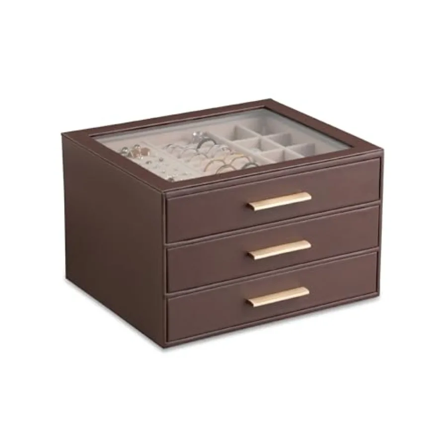 Шкатулка для драгоценностей с прозрачной крышкой, 3-слойный органайзер для ювелирных изделий с ящиком, органайзеры для ювелирных изделий из искусственной кожи и шкатулки для хранения ювелирных изделий для женщин Je
Шкатулка для драгоценностей с прозрачной крышкой, 3-слойный органайзер для ювелирных изделий с ящиком, органайзеры для ювелирных изделий из искусственной кожи и шкатулки для хранения ювелирных изделий для женщин Je