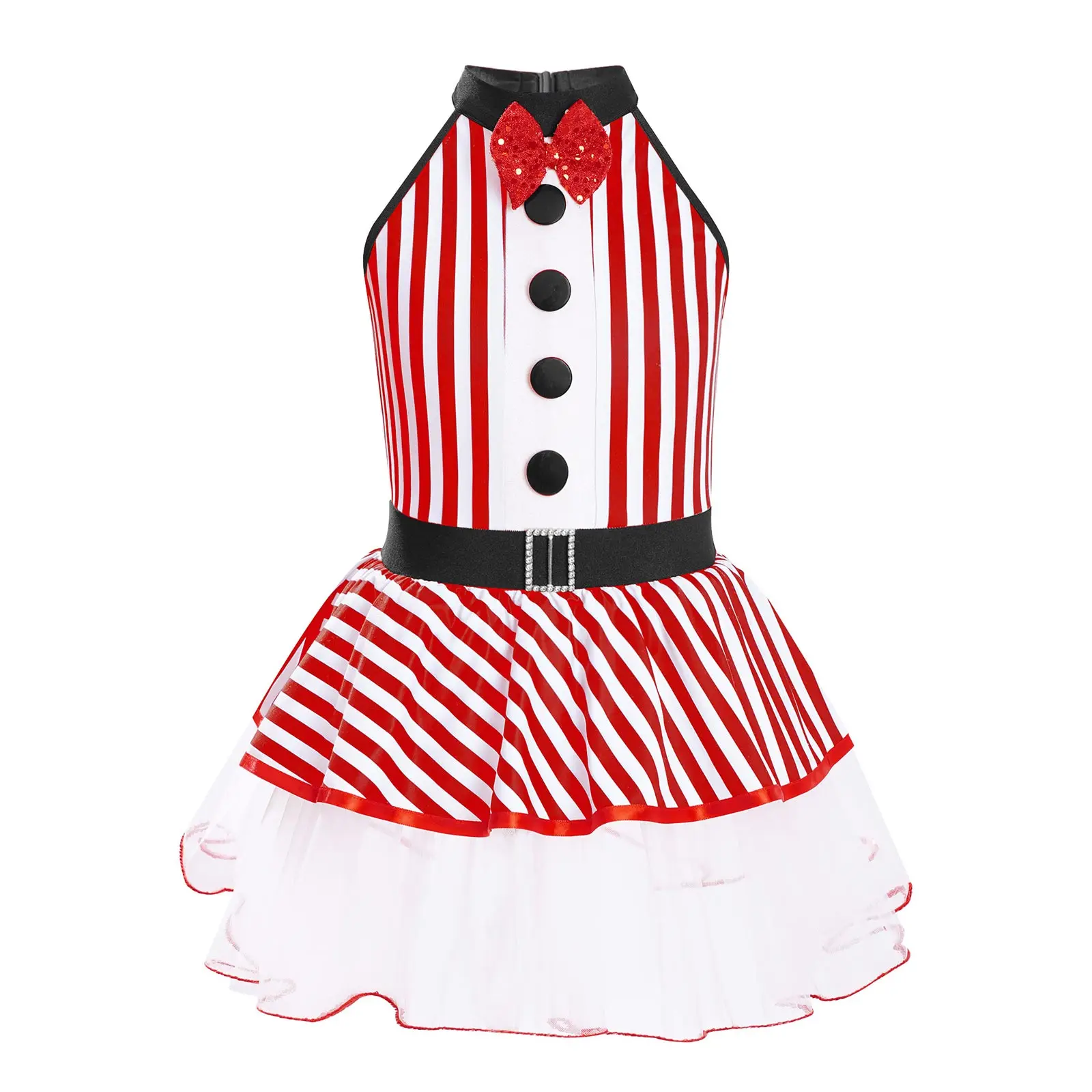 Kids Girls Candy Cane Halter Ballet Tutu Dress Sequin Bowknot Striped Dress Halloween Cosplay Circus Clown Performance Clothes
Kids Girls Candy Cane Halter Ballet Tutu Dress Sequin Bowknot Striped Dress Halloween Cosplay Circus Clown Performance Clothes