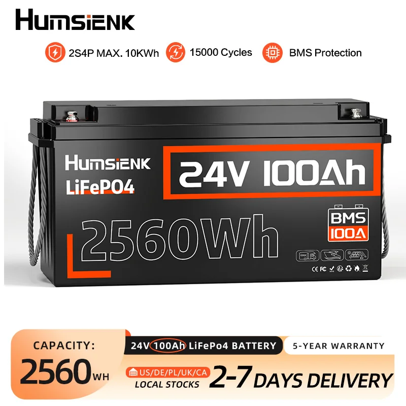 Литий-железо-фосфатный аккумулятор Humsienk LiFePO4 24В 100Ач с BMS 100А для электроники, автодомов, солнечных систем, гольф-каров, морского транспорта, фургонов
Литий-железо-фосфатный аккумулятор Humsienk LiFePO4 24В 100Ач с BMS 100А для электроники, автодомов, солнечных систем, гольф-каров, морского транспорта, фургонов
