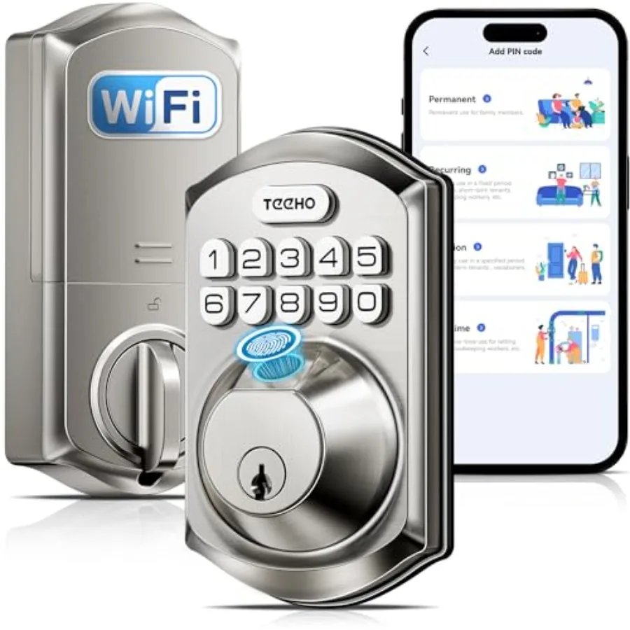 TE012W WiFi Smart Lock Fingerprint Door Lock with Built-in Wi-Fi Keyless Entry Keypad Smart Deadbolt App Remote Control A
TE012W WiFi Smart Lock Fingerprint Door Lock with Built-in Wi-Fi Keyless Entry Keypad Smart Deadbolt App Remote Control A