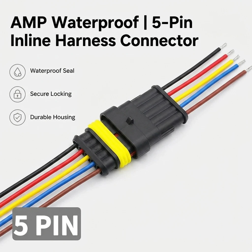 5-Pin Waterproof AMP Automotive Connector, Male & Female Plug, 18AWG Wire Socket,Quick Disconnect Wire Connector for Car & Truck
5-Pin Waterproof AMP Automotive Connector, Male & Female Plug, 18AWG Wire Socket,Quick Disconnect Wire Connector for Car & Truck