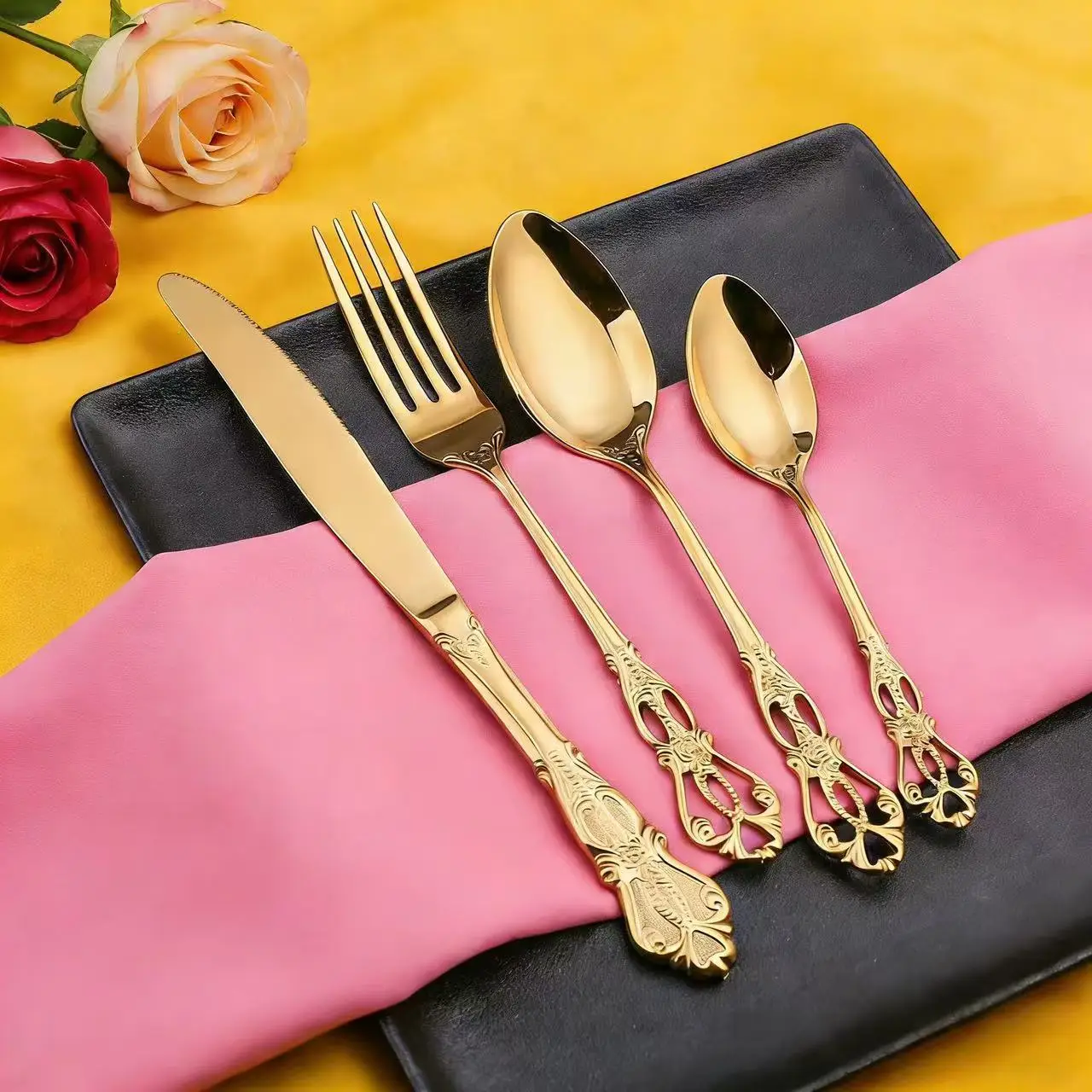 Luxury Gold Stainless Steel Cutlery Set Steak Knife Fork Spoon Tableware Dinnerware Set for Home Restaurant Wedding
Luxury Gold Stainless Steel Cutlery Set Steak Knife Fork Spoon Tableware Dinnerware Set for Home Restaurant Wedding
