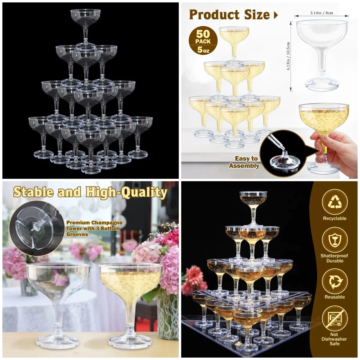 50 Pcs Disposable Champagne Glasses, 5 oz Clear Acrylic Martini Glasses for Parties
50 Pcs Disposable Champagne Glasses, 5 oz Clear Acrylic Martini Glasses for Parties
