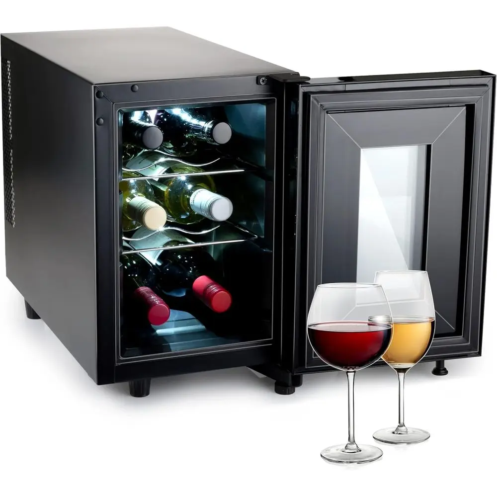 Wine ry, 230V, 6 Bottles/17L, Temperature Dimmable 11°C to 18°C, Digital Display, Glass Door and Interior Lighting, Black
Wine ry, 230V, 6 Bottles/17L, Temperature Dimmable 11°C to 18°C, Digital Display, Glass Door and Interior Lighting, Black