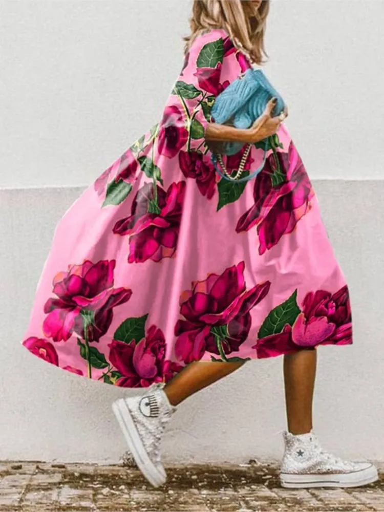 Summer O Neck Oversize Loose Midi Dress Women Casual Floral Printing Dress Beach Holiday Fashion Boho Female Long Dresses
Summer O Neck Oversize Loose Midi Dress Women Casual Floral Printing Dress Beach Holiday Fashion Boho Female Long Dresses