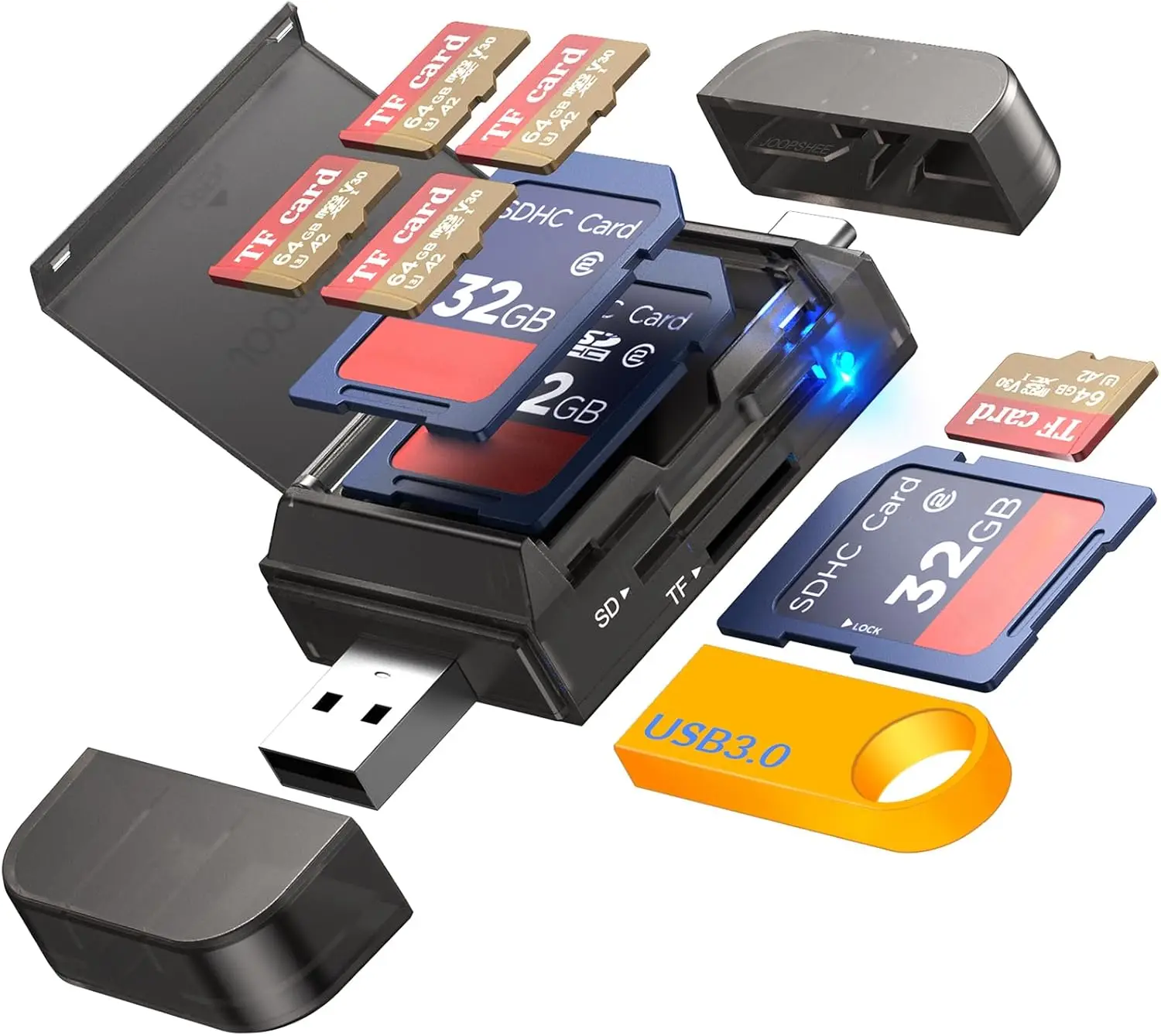 6-in-1 SD TF Card Reader Adapter USB A & Type C USB 3.0 for Micro SD SDHC SDXC MMC Memory Cards PC MacBook Chromebook Android iPhone
6-in-1 SD TF Card Reader Adapter USB A & Type C USB 3.0 for Micro SD SDHC SDXC MMC Memory Cards PC MacBook Chromebook Android iPhone