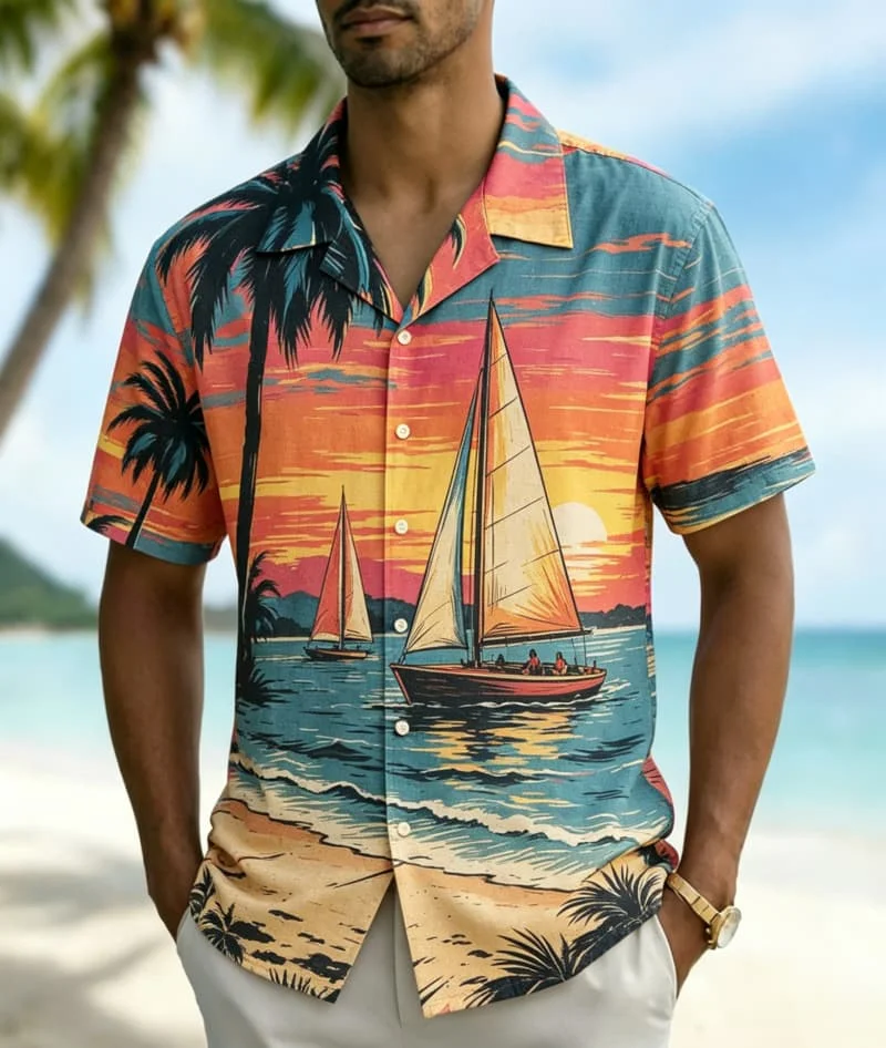 Men's retro style Hawaiian shirt with a calm coastal style, for summer adventures, poolside, daily wear, and short vacations
Men's retro style Hawaiian shirt with a calm coastal style, for summer adventures, poolside, daily wear, and short vacations