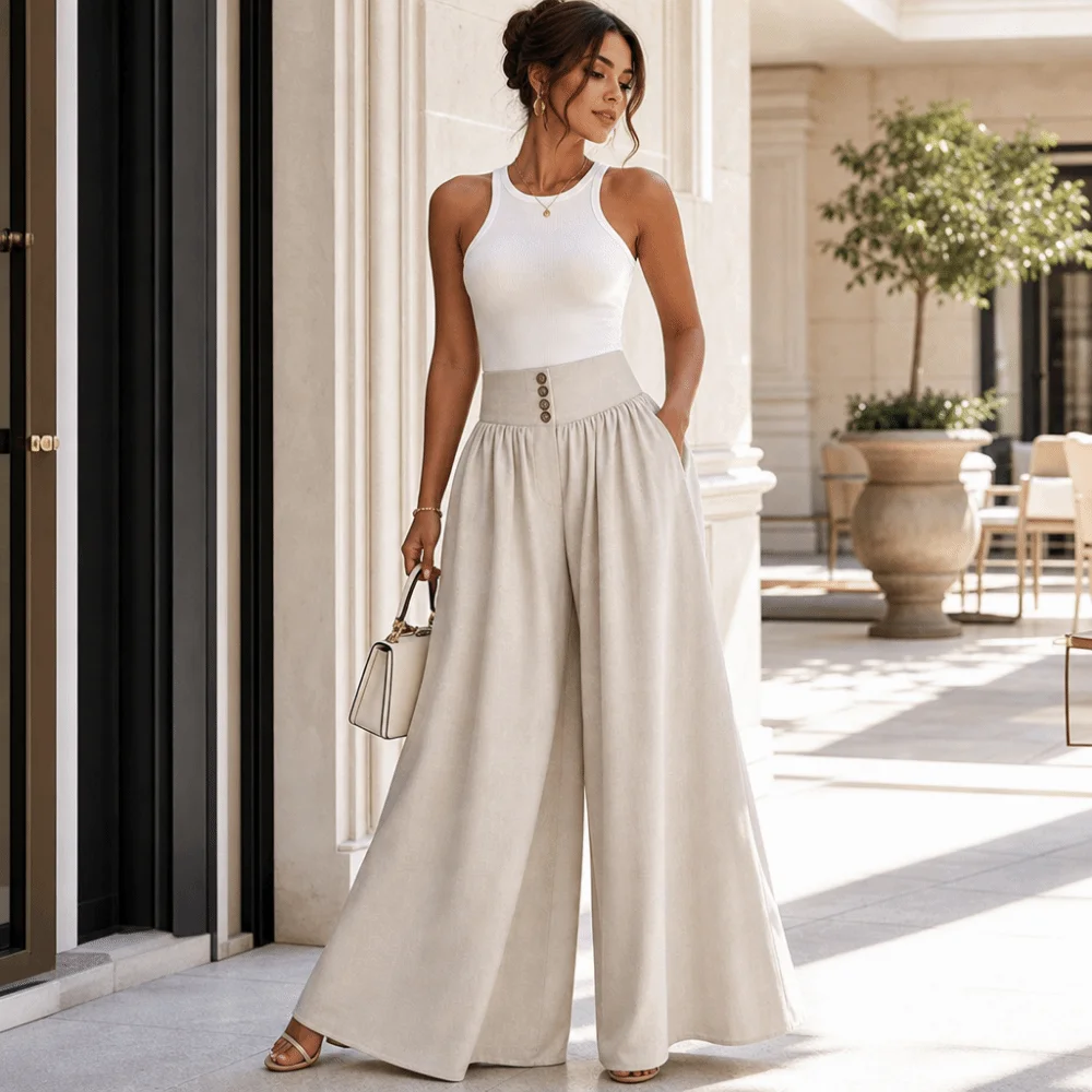 Elegant Straight Wide Leg Pants Pleated Front Thin Summer Trousers Casual High Waist Pants Spring Summer
Elegant Straight Wide Leg Pants Pleated Front Thin Summer Trousers Casual High Waist Pants Spring Summer