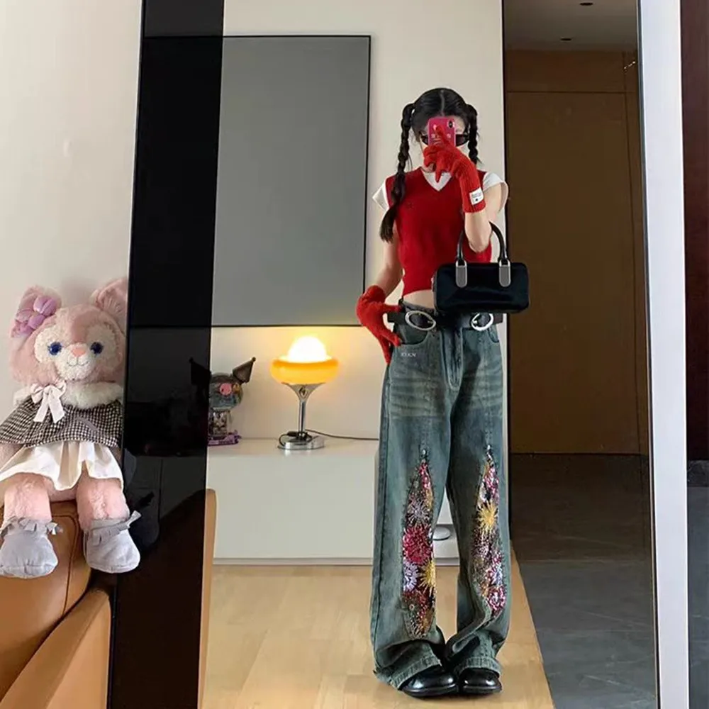 Fashion Women Jeans Retro Style High-waiste Straight Loose Trousers Mujer Vintage Straight Pants y2k streetwear Feminino
Fashion Women Jeans Retro Style High-waiste Straight Loose Trousers Mujer Vintage Straight Pants y2k streetwear Feminino