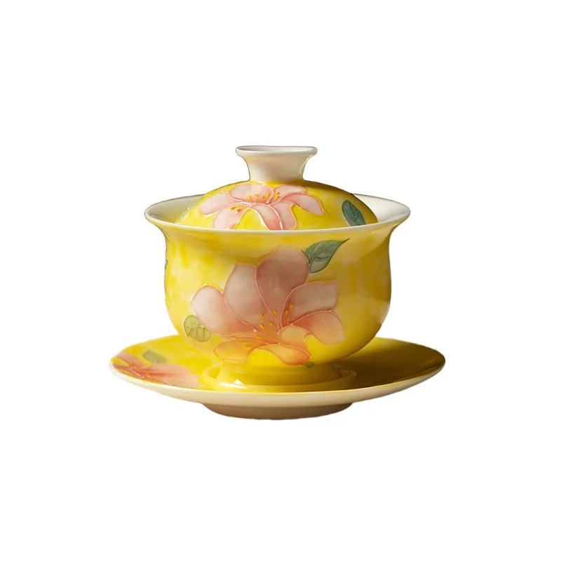Pure hand-painted lily ceramic three talents cover bowl household white porcelain thin tire tea bowl teacup kung fu tea set simp
Pure hand-painted lily ceramic three talents cover bowl household white porcelain thin tire tea bowl teacup kung fu tea set simp